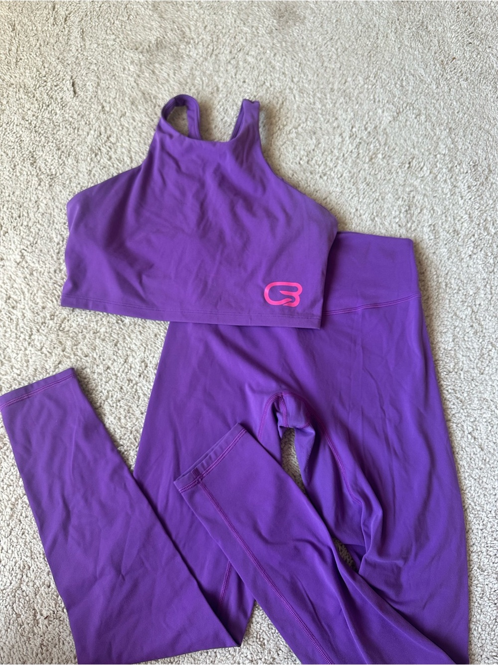 Purple High-Waist Leggings & Crop Tank Set - Athletic Fit